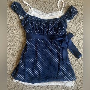 [SOLD] Hollister Polka Dot Babydoll Top with Ribbon